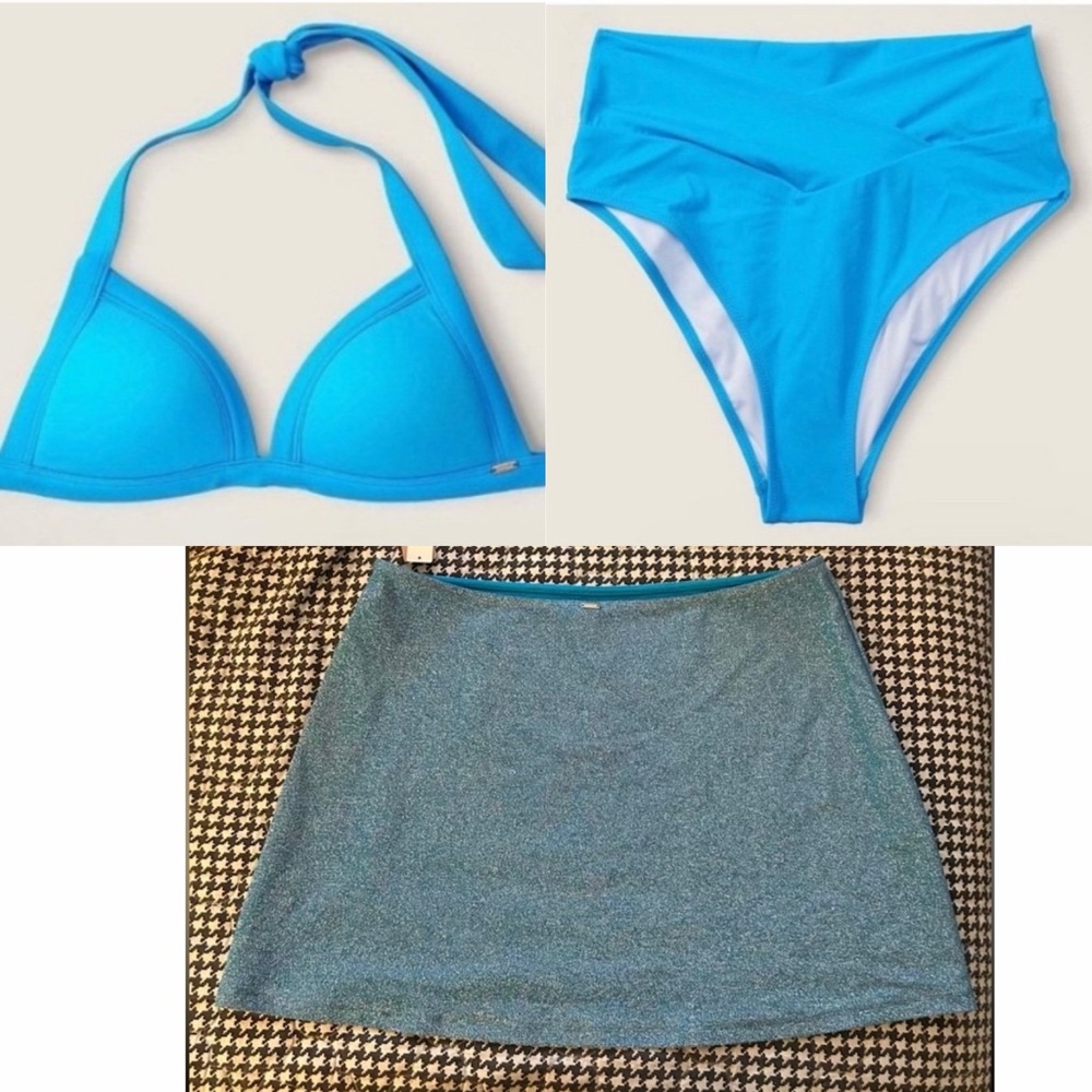 👙PINK Victoria's Secret Bright Marine Blue Bikini Top/Bottom/Skirt All Large NWT